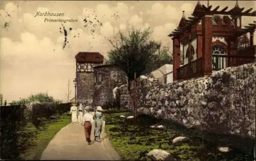 Ak Nordhausen am Harz,  Primariusgraben, Spaziergänger, Gebäude, Weg