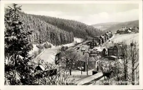 Ak Altenfeld Gersfeld in der Rhön Hessen, Schneebedeckte Landschaft, Häuser, Wald, Straße, Winter