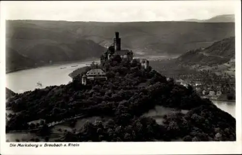 Ak Braubach am Rhein, Die Marksburg, Burgen, Rhein, Fotografie, schwarz-weiß