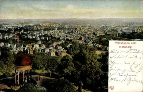 Ak Wiesbaden in Hessen, Panoramaansicht von  Neroberg, Bäume, Häuser, Himmel