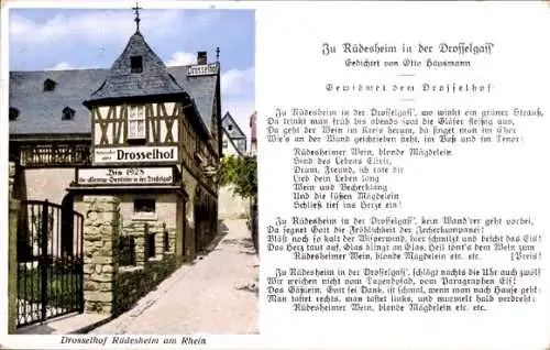 Ak Rüdesheim am Rhein, Drosselhof,  Gaststätte, gedichtet von Otto Hausmann, Rüdesheimer Wein