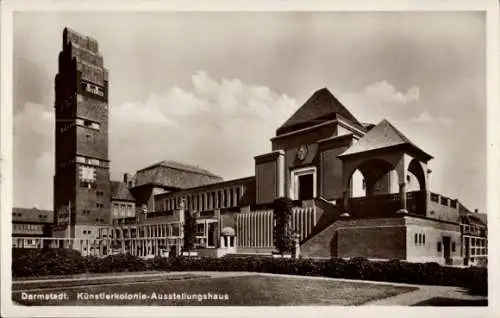 Ak Darmstadt in Hessen, Künstlerkolonie-Ausstellungshaus, architektonische Bauwerke, Wolken