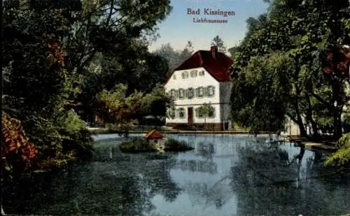 Ak Bad Kissingen Unterfranken Bayern, Liebfrauensee, idyllisches Haus, ruhiger Teich, umgeben von