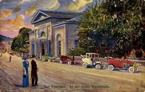 Ak Bad Kissingen Unterfranken Bayern,  neue Wandelhalle, Autos, Menschen