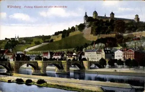 Ak Würzburg am Main Unterfranken,  Festung Käppele, alte Mainbrücke, schöne Architektur