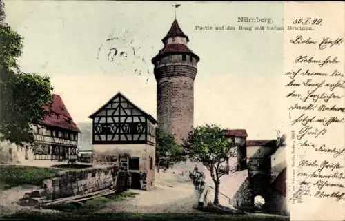 Ak Nürnberg in Mittelfranken, Partie auf der Burg mit tiefem Brunnen