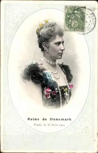 Passepartout Ak Louise von Schweden Norwegen, Königin von Dänemark, Staatsbesuch Paris 15 Juni 1907