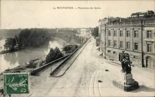 Ak Montauban Tarn et Garonne, Panorama des Quais, Flussansicht, Architektur, Statue