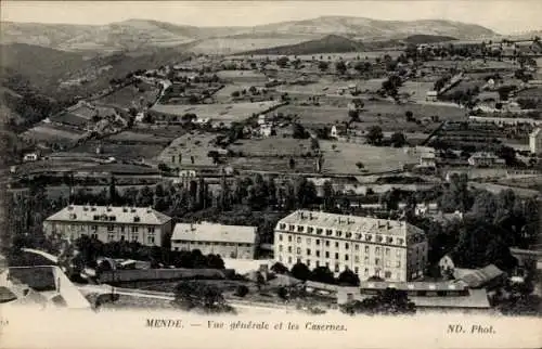 Ak Mende Lozère, Panoramablick auf  Kaserne, Berge, Natur