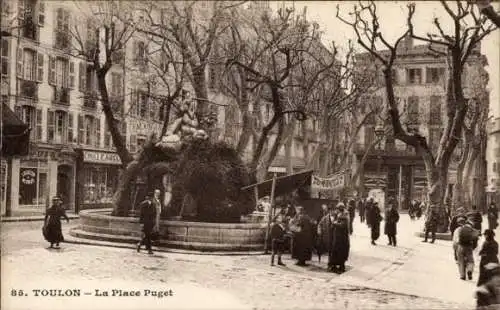 Ak Toulon Var, Brunnen, Menschen, Bäume,  Architektur, Straßenansicht