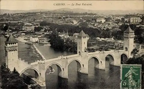 Ak Cahors Lot, Le Pont Valentré, Brücke, Stadtansicht, französische Republik