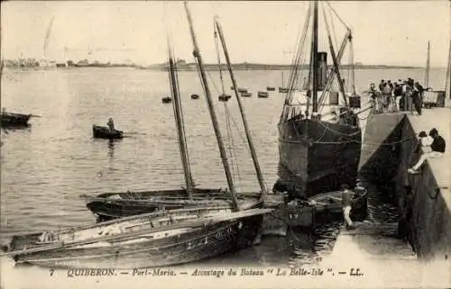 Ak Quiberon Morbihan, Port Maria, Accostage du Bateau La Belle-Isle