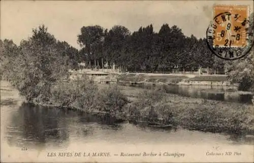Ak Champigny sur Marne Val de Marne, Aussicht auf die Marne, Restaurant Bordier, Bäume, Wasser