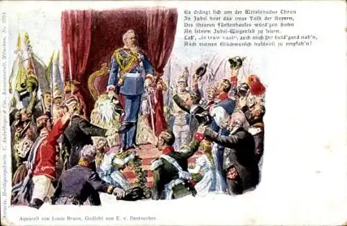 Künstler Ak Braun, Louis, Prinzregent Luitpold von Bayern, Geburtstag, Glückwunsch, Gedicht