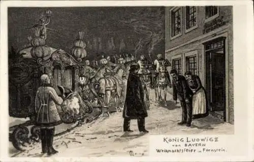 Künstler Ak König Ludwig II von Bayern, Weihnachtsfeier in Fernsrein