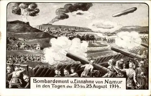 Ak Bombardement und Einnahme von Namur 23. bis 25. August 1914, Schlachtfeld, Zeppelin