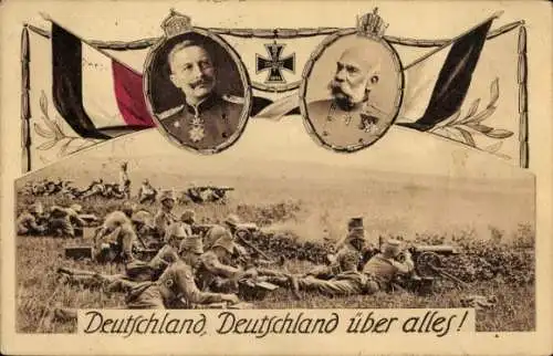 Ak Kaiser Wilhelm II., Kaiser Franz Josef, Deutschland über alles