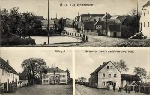 Ak Seitschen Göda in der Oberlausitz, Rittergut, Restaurant und Materialwaren-Geschäft