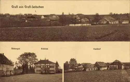 Ak Groß Seitschen Göda in der Oberlausitz, Panorama, Rittergut, Schloss, Gasthof