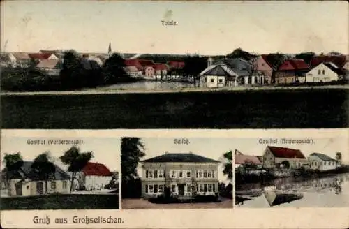 Ak Groß Seitschen Göda in der Oberlausitz, Gesamtansicht, Gasthof, Schloss