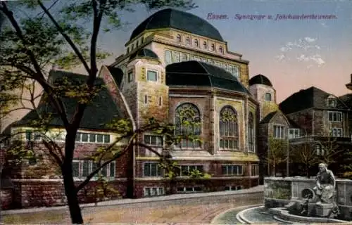 Judaika Ak Essen im Ruhrgebiet Nordrhein Westfalen, Synagoge mit Jahrhundertbrunnen