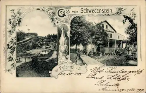 Ak Schwedenstein bei Pulsnitz, Gesamtansicht, Gasthaus