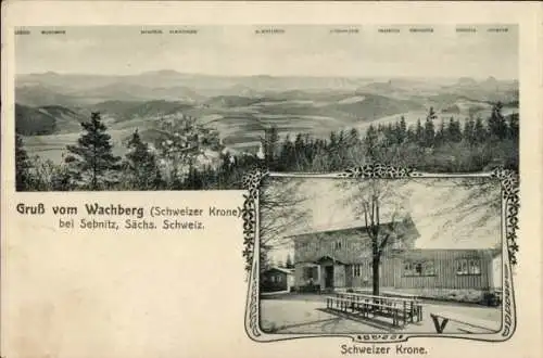 Ak Wachberg Saupsdorf Sebnitz Sächsische Schweiz, Aussicht vom Wachberg, Schweizer Krone