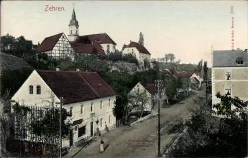 AkZehren in Sachsen,  Straßenansicht, Kirche