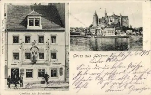 Ak Meißen an der Elbe, Blick auf den Ort, Gasthaus zum Bienenkorb