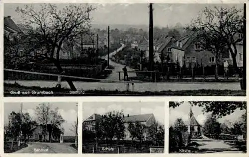Ak Grumbach Wilsdruff Sachsen, Siedlung, Bahnhof, Schule, Kirche
