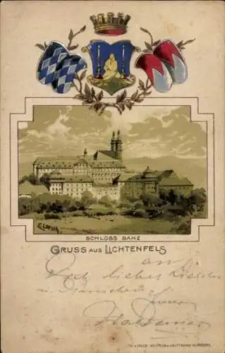 Wappen Passepartout Künstler Ak Loesch, E., Bad Staffelstein am Main Oberfranken, Schloss Banz