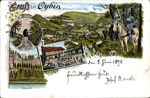 Litho Oybin in Sachsen, Ritter, Gesellschaftsplatz, Hausgrund, Blick von Ludwigshöhe