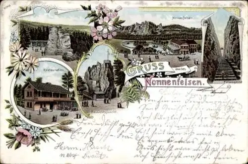 Litho Jonsdorf in Sachsen, Zittauer Gebirge, Nonnenfelsen, Aussichtspunkt, Felsengasse, Restauration