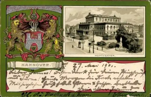 Präge Wappen Litho Hannover, Hoftheater