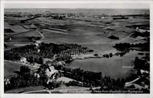 Ak Buxheim in Schwaben, Luftaufnahme von Buxheim, Strandbad, Weiherhaus, Natur, Seen