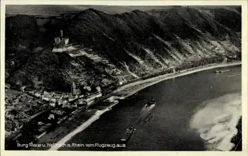 Ak St. Goarshausen am Rhein, Burg Maus, Fliegeraufnahme