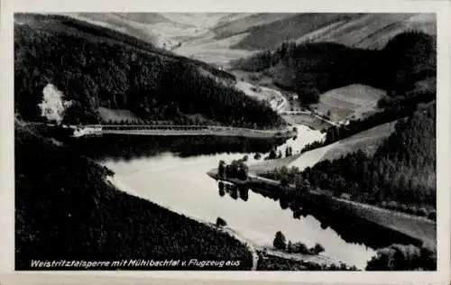 Ak Lubachów Breitenhain Niederschlesien, Schlesiertalsperre, Weistritztalsperre, Luftaufnahme der