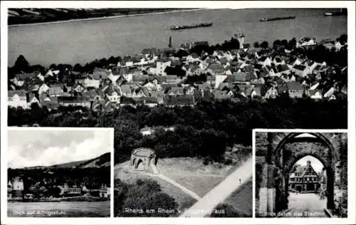 Ak Rhens am Rhein, Blick auf Königsstuhl, Flugzeugaufnahme, Blick durch das Stadtfor