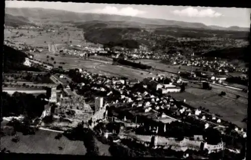 Ak Rötteln Haagen Lörrach in Baden, Luftaufnahme von Burg-Ruine, Landschaft mit Hügeln, Dörfer im