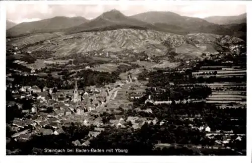 Ak Steinbach Baden Baden, Landschaftsbild, Stadtansicht, Yburg im Hintergrund, ältere Schwarz-Wei