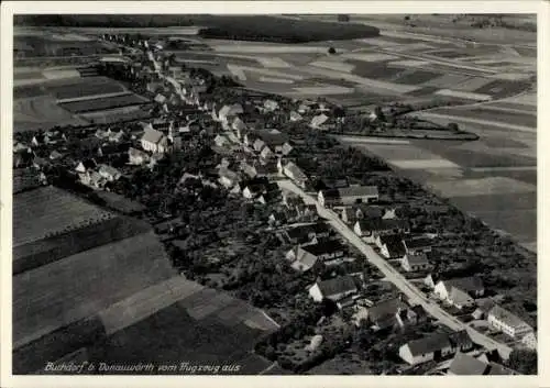 Ak Buchdorf bei Donauwörth Schwaben, Luftaufnahme von Buchdorf, Straßen, Felder, Häuschen