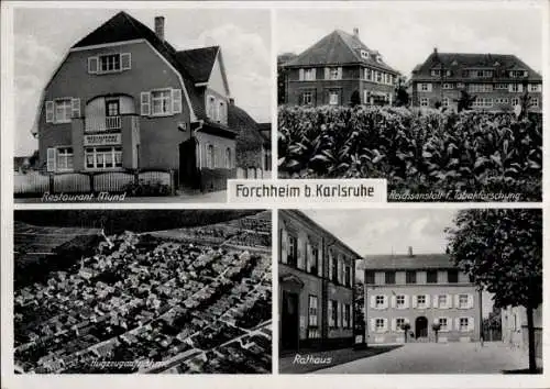 Ak Forchheim (bei Karlsruhe) Rheinstetten in Baden, Restaurant Mund, Tabakforschung, Luftaufnahme