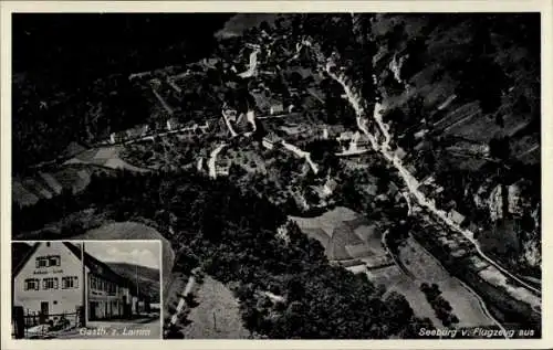 Ak Seeburg, Gasthof z. Lamm, Flugaufnahme