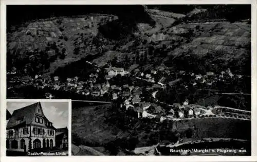 Ak Gausbach Forbach im Schwarzwald Baden, Luftaufnahme  Gasthaus-Pension Linde, Schwarzwald