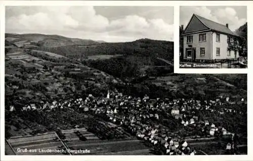 Ak Laudenbach an der Bergstraße, Landschaftsaufnahme, Kaffee Zimmermann, Dorfansicht