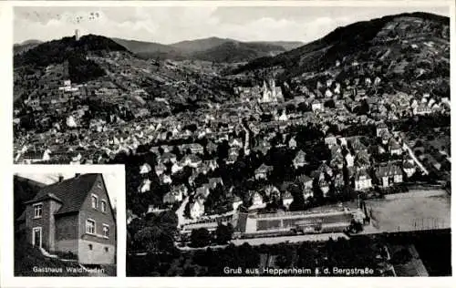Ak Heppenheim an der Bergstraße, Luftaufnahme von  Gasthaus Waldhieden, Bergstraße