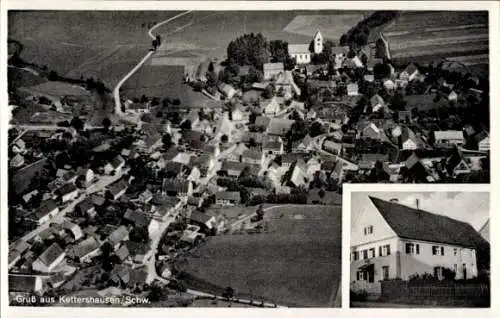 Ak Kettershausen in Schwaben, Luftaufnahme von  Dorfansicht mit Kirche, Fotoeinfügung