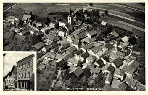 Ak Hutthurm im Ilztal Niederbayern, Luftaufnahme von  Kirche, Kaufhaus, Häuser
