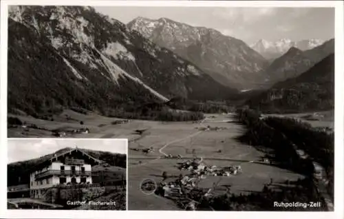 Ak Zell Ruhpolding Bayern, Gasthof Fischerwirt, Panorama
