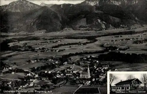 Ak Feldwies Übersee am Chiemsee, Gasthaus, Pension Seerose, Fliegeraufnahme